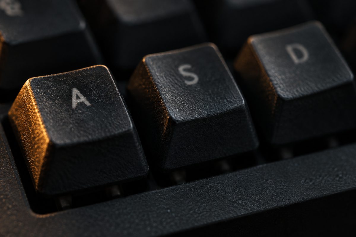 Three keys on a mechanical keyboard in extreme macro