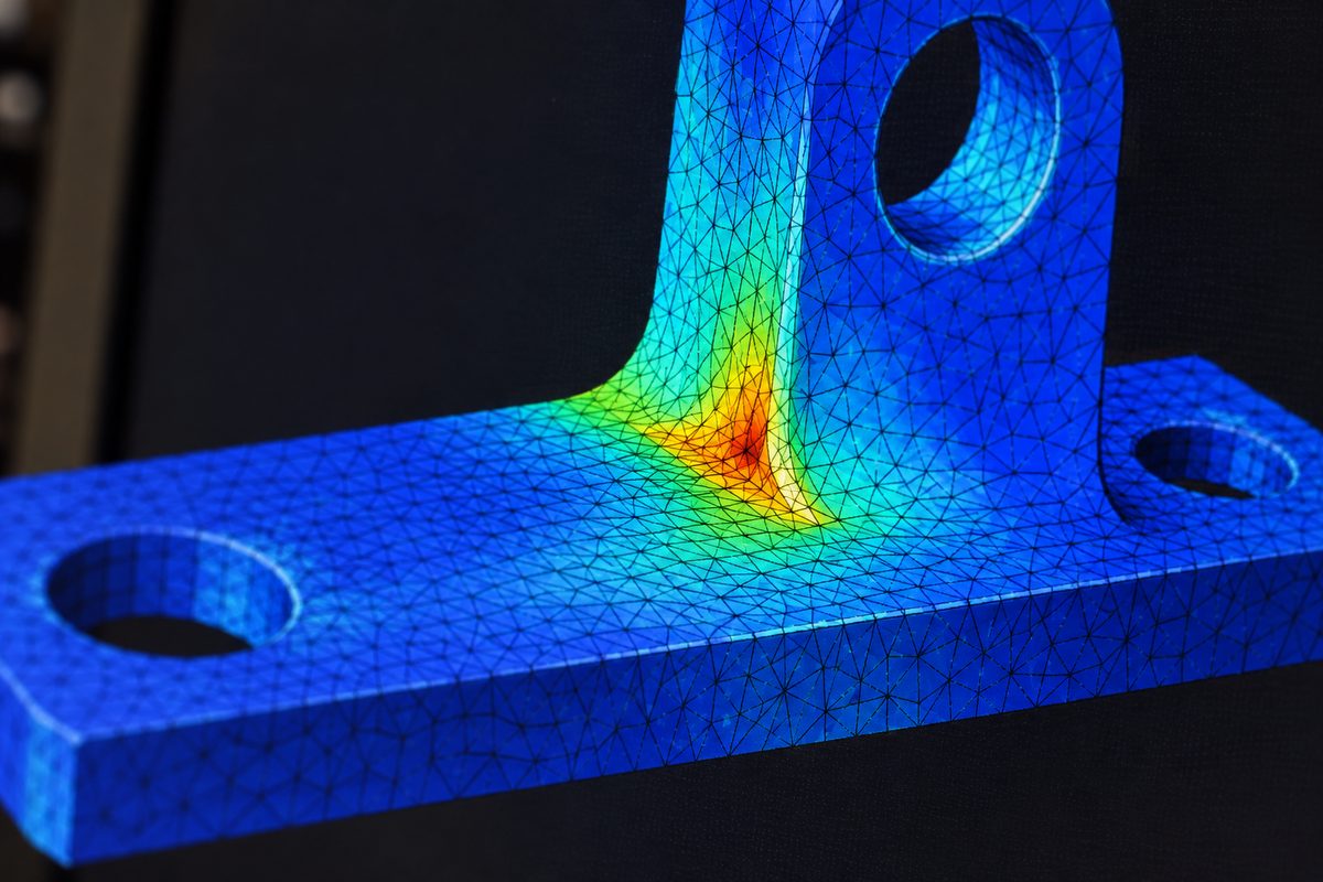 Finite-element mesh on a bracket with a small hot-spot at the fillet