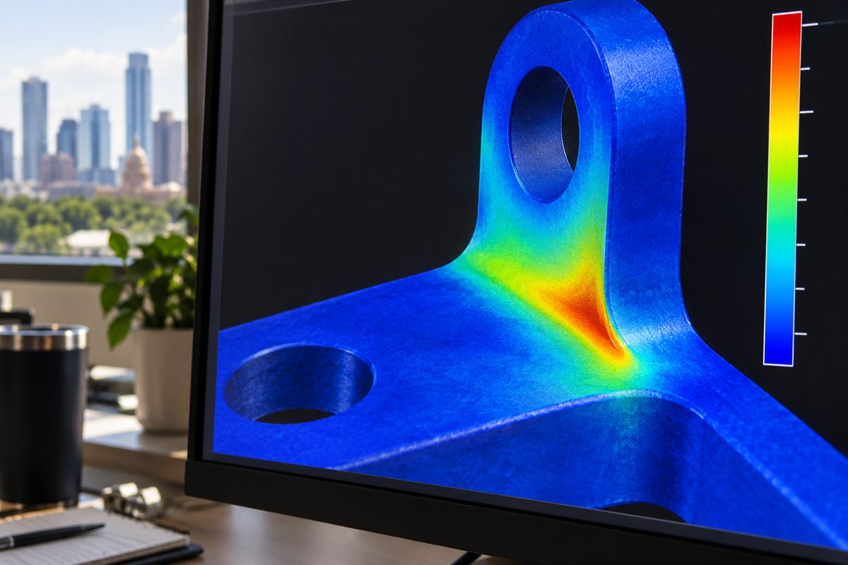 A stress plot on a filleted part with the hot zone at the fillet root